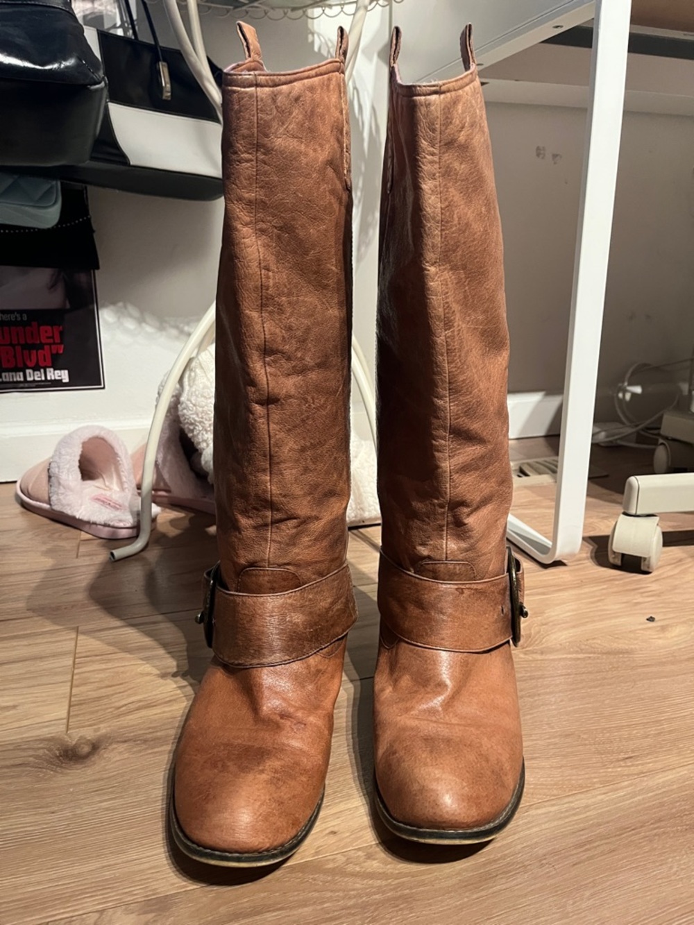 Steve Madden Tan Leather Mid-Calf Buckle Boots - Picture 2 of 3